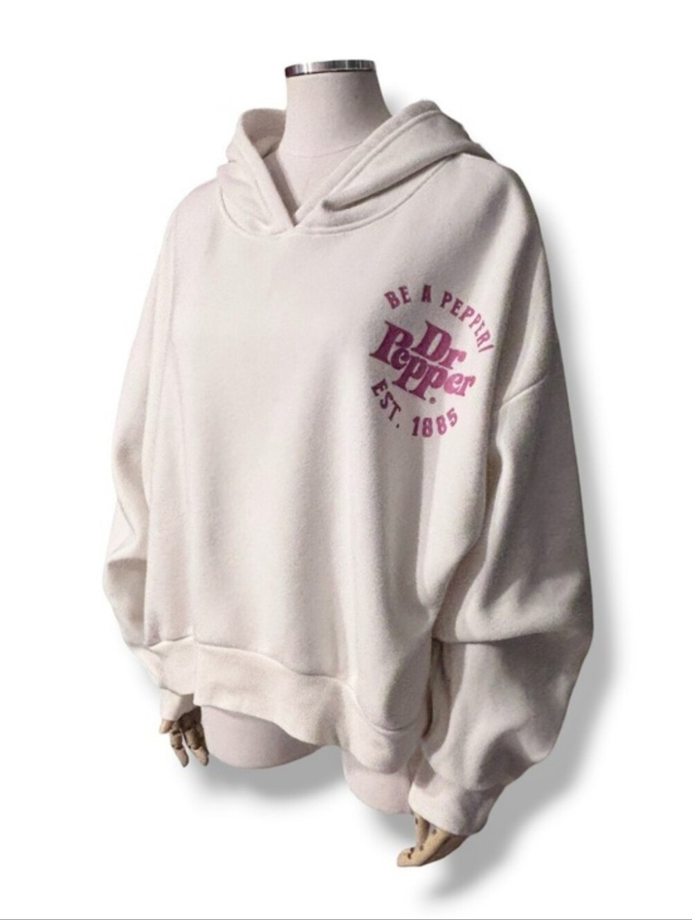 DR. PEPPER Cream & Pink Oversized Cropped Length Hoodie “Be A Pepper” Size Large
